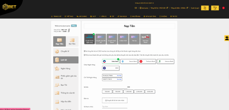 Nạp tiền rút tiền H3bet