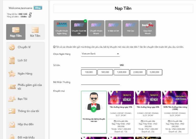 nạp tiền rút tiền H3bet
