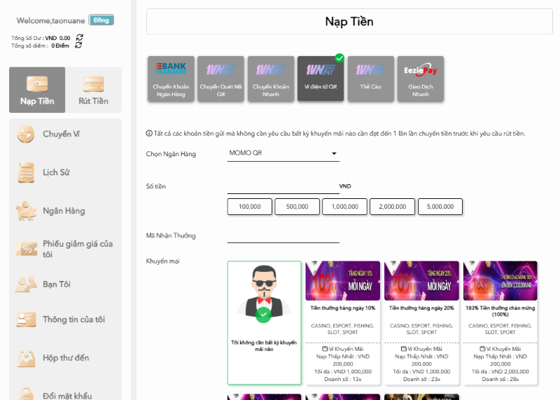 nạp tiền rút tiền H3bet