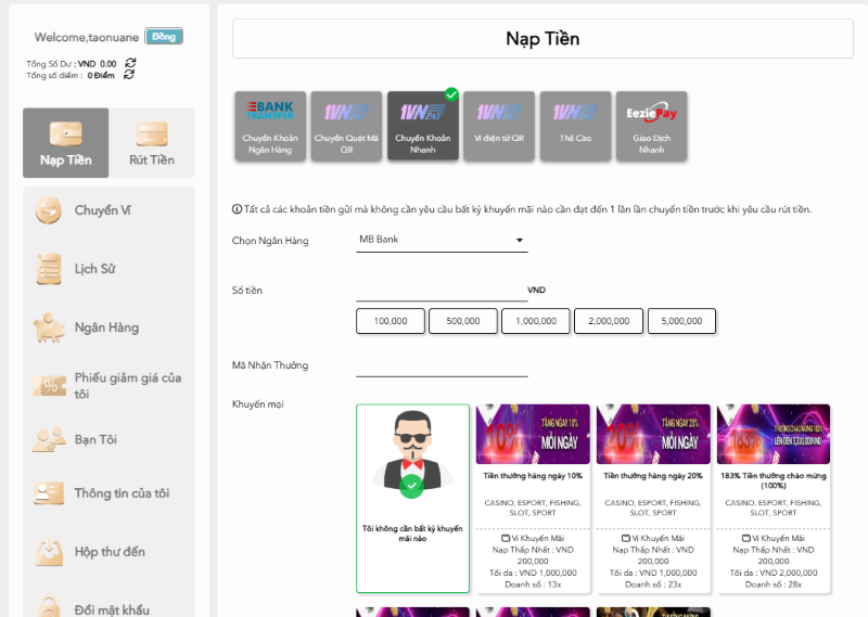 nạp rút tiền H3bet